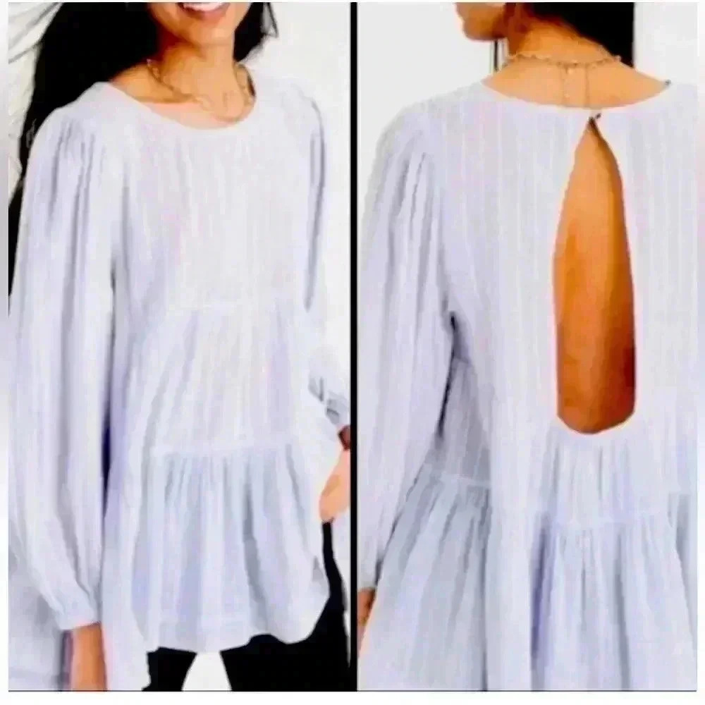 American Eagle long sleeve tiered babydoll top violet oversized XS, Extra small
